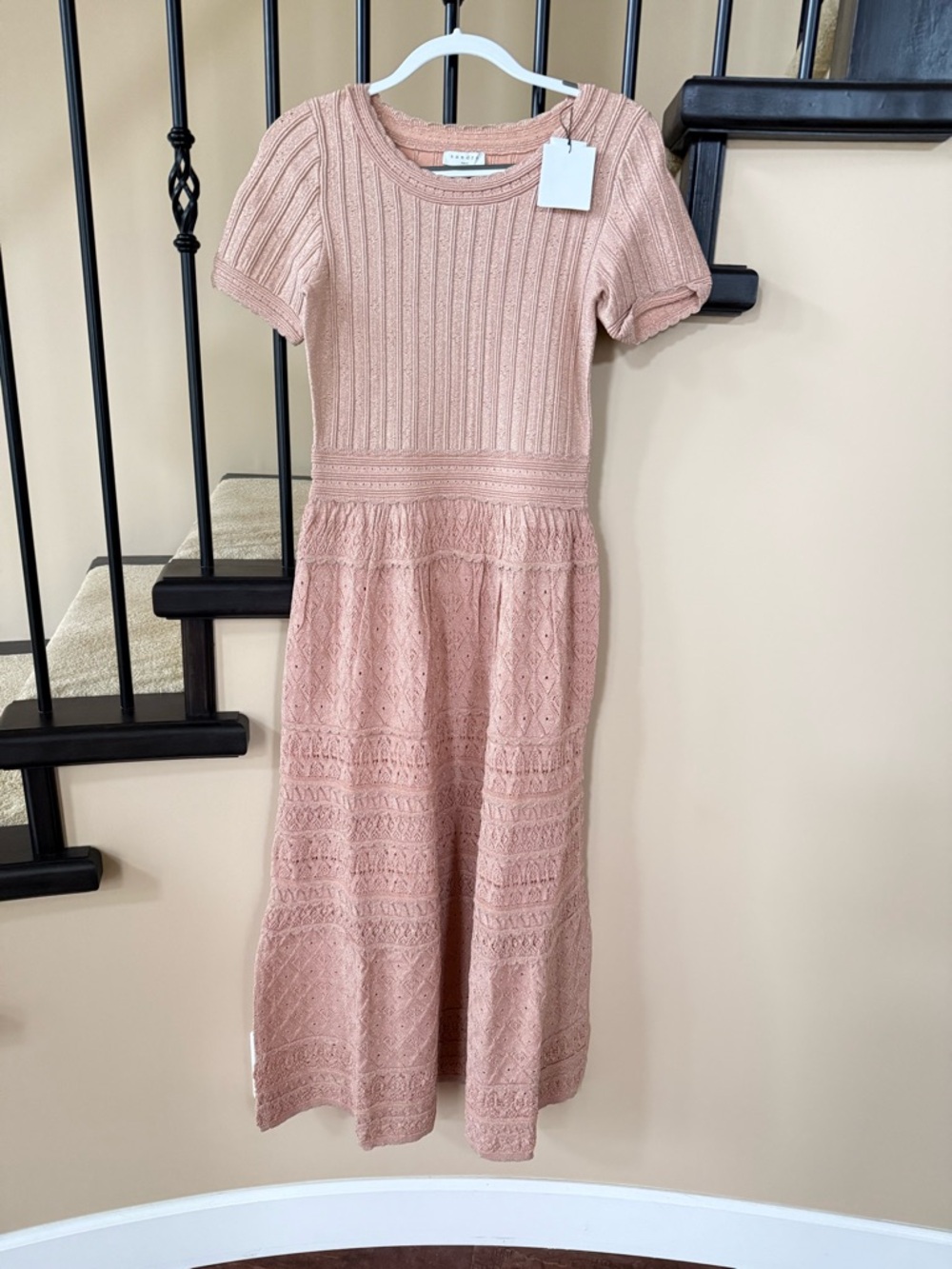 Sandro Knit Lace Midi Dress - Dusty Rose